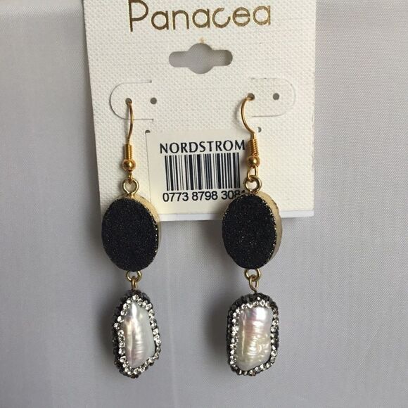 Panacea Drusy & Freshwater Pearl Drop Earring (G1) - Picture 1 of 4